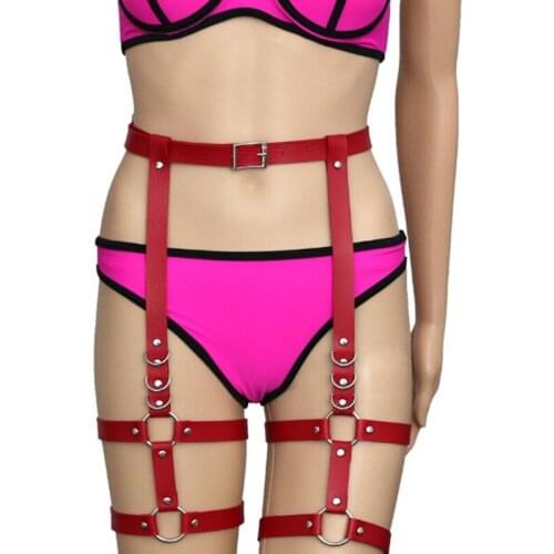 Sexy black red Harajuku Handmade Leg Harness O-ring Underwear Punk Rock Goth Bow Garter Belts Leg Ring Leather Suspenders Straps