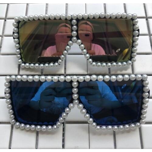 Sunglasses Oversized with Pearl Sunglasses Luxury Brand Design Gradient Lens Retro Sunglasses UV400
