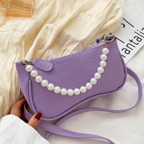 Pearl Chain Fashion Shoulder Bag For Women Designer Simple Female Handbags Solid Color Crossbody Bag Ladies Small Phone Purse