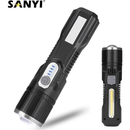 LED Tactical Flashlight Handheld Worklight Zoom Focus Torch COB White Red Warning Lantern 5 Modes Waterproof for Night Fishing