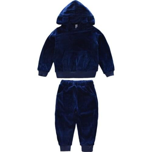 2018 new winter Girls Kids boys sweater hooded coat +velvet casual sports pants two-piece suit baby Children Clothing