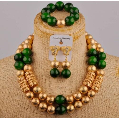 Dark Green African Jewelry Set Women Costume Necklace Pearl Jewelry Sets