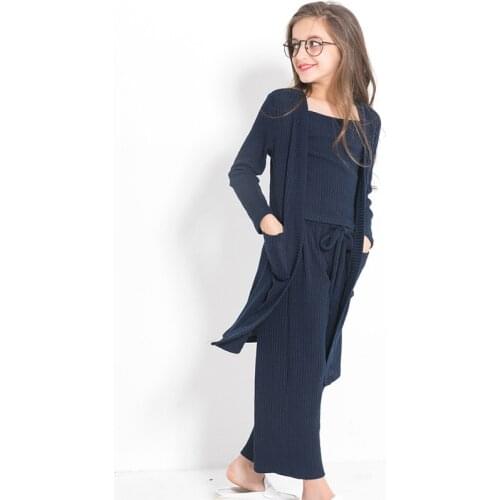 8 10 years Girls Fashion 3pcs Children Clothing Set Summer Autumn Outfit Long Sleeve coat tops pants girls clothes