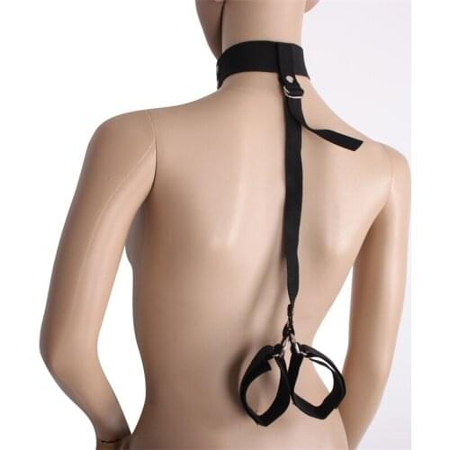 Behind Back Handcuffs Bondage Behind Back Handcuffs Collar Slave Restraints Straps Fetish Sex Cuffs Sex Toys Adult Product Black