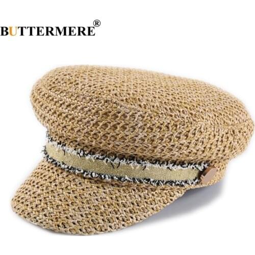 BUTTERMERE Straw Newsboy Cap Women Baker Boy Hat Female Khaki British Style Retro Designer Brand Spring Summer Octagonal Cap