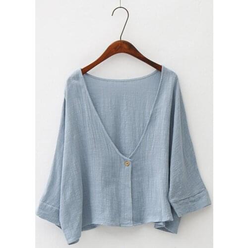 Women Bat Sleeve Cardigan Shawl Tops Shirt Summer Autumn Cotton Linen Thin Soft Anti UV Sunscreen Short Loose Cloak Jackets Coat