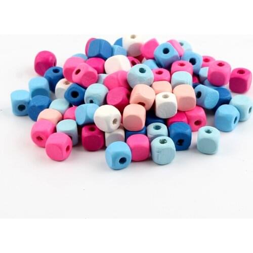 100Pcs 10mm Mixed Color Square Cube Wooden Beads Loose Spacer Beads For DIY Jewelry Findings Necklace Making