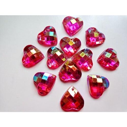 100pcs 14mm pink heart shape Sew on rhinestones rose red flatback Acryl crystals accessory gemstone strass beads