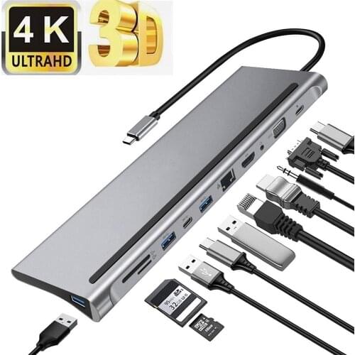 11 in 1 Type-C HUB Adapter USB C Laptop Docking Station Type C to USB-C HDMI-compatible VGA Audio PD Converter For PC Notebook 4