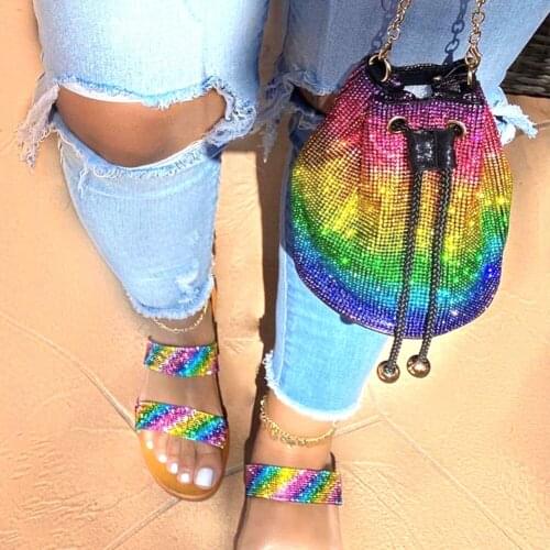 2021 Fashion Hot Sale Multicolors Crystals Handbags Purse Leisure Women Bucket Package Chains Shoulder Bags