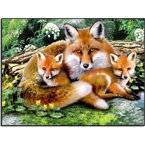 3d diamond embroidery Fox family needlework diamond mosaic pictures of rhinestones hobbies and crafts material for handmade