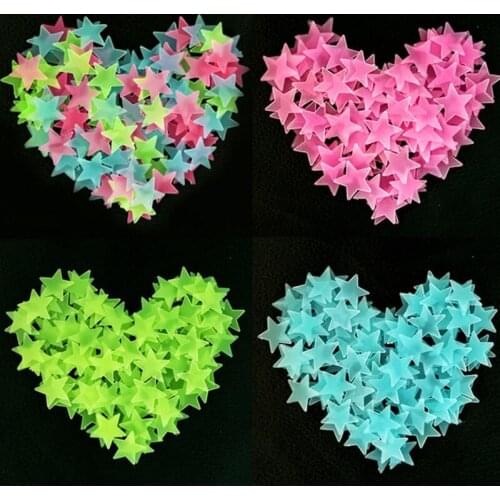 3D Stars Luminous Wall Stickers glow in the dark for Kids Room Home Decor Decal Wallpaper 100 pcs/Set LX8203