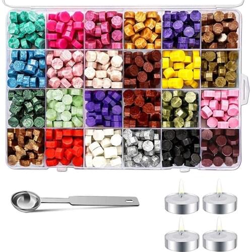 Promotion! Wax Seal Sealing, Wax Seal Kit Contains 4 Candles, 1 Spoon for Wedding Invitations, Wine Packaging, Gift Packaging, E
