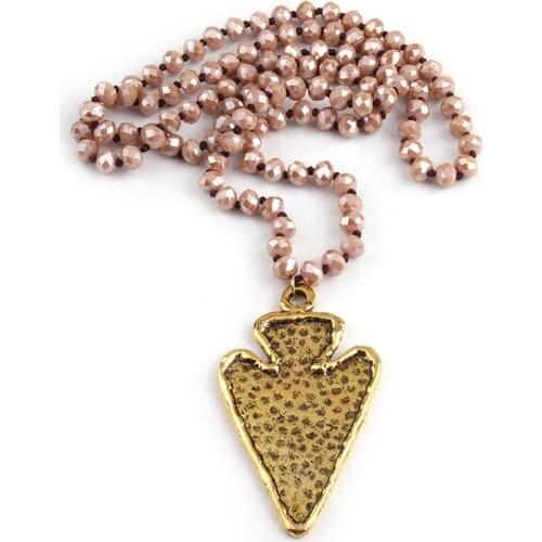 Free Shipping Fashion Long Crystal Glass Knotted Alloy leaf & Arrowhead pendant Pendant Necklaces For Women Ethnic Necklace