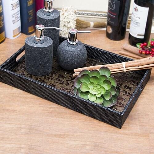 Free shipping wood and PU leather snack fruit tray, hotel restaurant serving tray for tea vassoio rettangolo household items 295