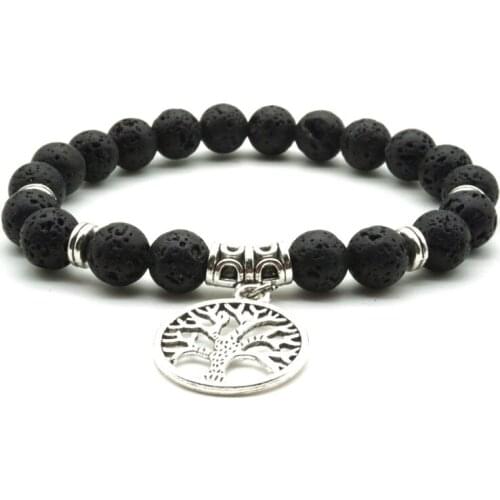 8mm Black Lava Stone Tree of Life Bracelets Healing Balance Beads Aromatherapy Essential Oil Diffuser Bracelet Jewelry