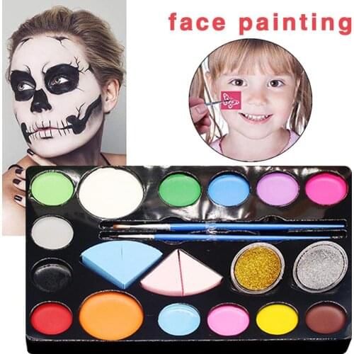Child Makeup Set - 16 Face Paint Face Paint with 4 pcs Sponges 30 Painting Stencils 10 Brush Gift for Kids Parties & Halloween