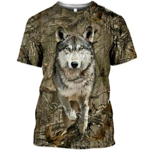 Mens Womens Short Sleeve T-Shirt Casual Harajuku XL 3D Printing Wolf Moose Hunting Rabbit Summer 2021