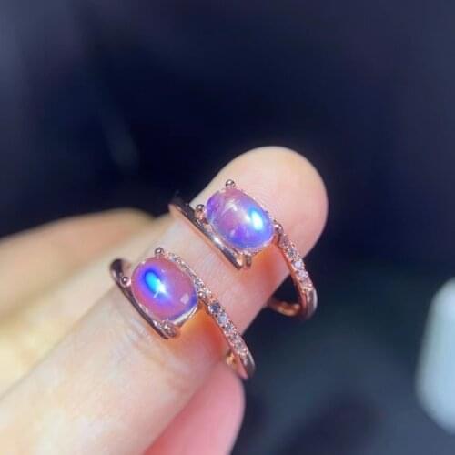 Grace geometry overlapping S925 silver natural light blue moonstone gem ring natural gemstone ring woman girl party gift jewelry