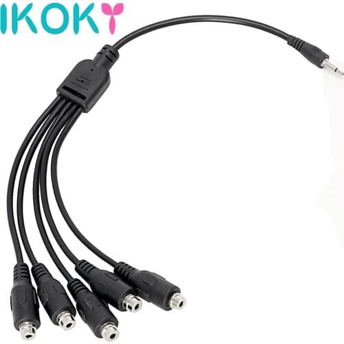 IKOKY Sex Toys for Couple 5 in 1 Adapter Cable Electric Shock Accessories Electro Stimulation for Penis Ring Anal Plug