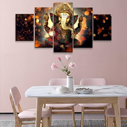 Canvas Painting Wall Art Home Decor Frame 5 Pieces Ganesh Elephant Trunk God For Living Room Modern HD Printed Landscape Picture