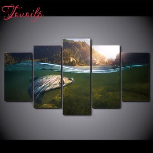 Square&round 5pcs River Fishing Sunshine Landscape 5d Diamond Painting Combination diamond Embroidery Mosaic Home Decor painting
