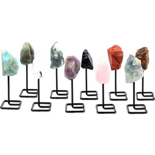Irregular Raw Rough Natural Stone Rose Quartz Amethyst Amazonite Feng Shui Meditation Alloy Stand for Home Ornaments Decoration