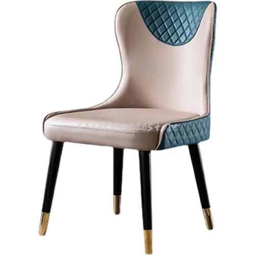 Nordic Luxury Designer High Back Leather Dining Chair Household Stool Soft Bag Makeup Chair Simple Modern Solid Wood Chair
