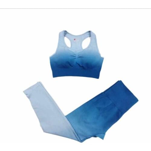 2021 New Yoga Set Gradual High Waist Naked Feeling Seamless Leggings Womens Sports Vest Fitness Suit Shockproof Gathered Bra