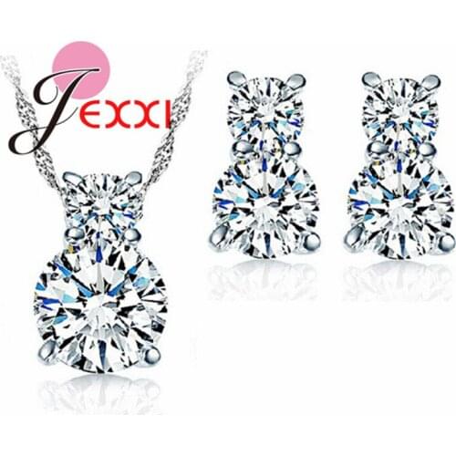 Cucurbit Charms Jewelry Sets Real Pure 925 Sterling Silver Cubic Zirconia Necklace Stud Earrings Women Jewellery Sets Hot