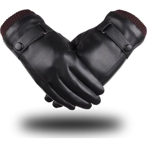 Casual Business Men Winter Warm Gloves PU Leather High Quality Outdoor Sport Thicken Waterproof Windproof Gloves for Male
