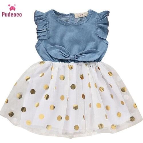 Pudcoco 2020 Summer Toddler Baby Girl Clothes Princess Floral Dress Kid denim Lace Tulle Sundress Outfits Cotton Clothing 1-5Y