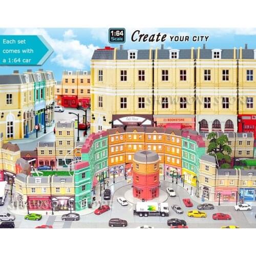 RMZ City Diorama Model Kits Building Toys European House With 1:64 Diecast Metal Cars