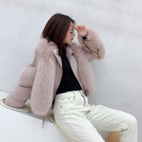 RosEvans 2020 New Whole Genuine Leather Real Fox Fur Coat Jacket Winter Women Natural Female Locomotive Short Ins Net Warm