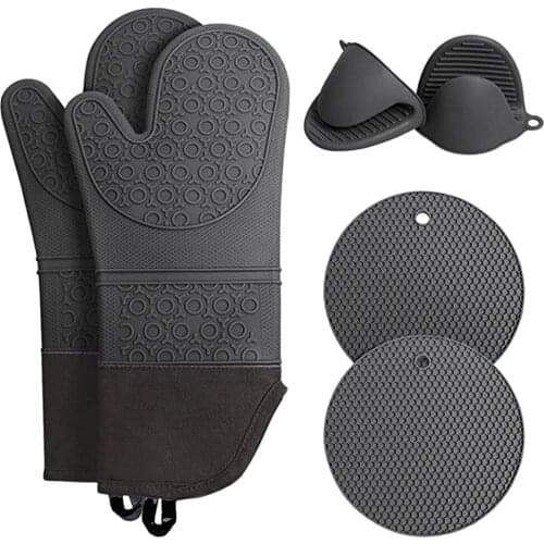 Oven Mitts and Pot Holders Sets Heat Resistant Silicone Oven Mittens with Mini Oven Gloves and Hot Pads Potholders for Kitchen