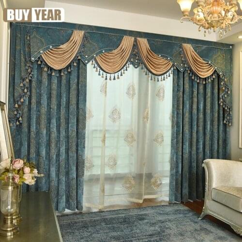 European Style Curtains for Living Dining Room Bedroom Balcony Jacquard Chenille Fabric curtains Finished Product Customization