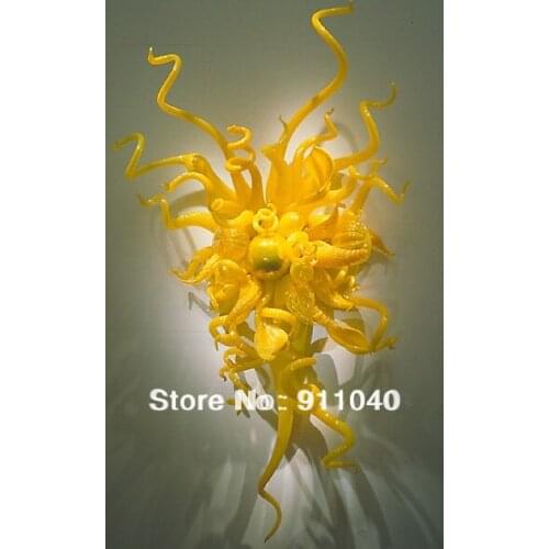 Contemporary Lemon Yellow Handmade Blown Glass Ornaments Art Wall Decor LED Wall Sconces