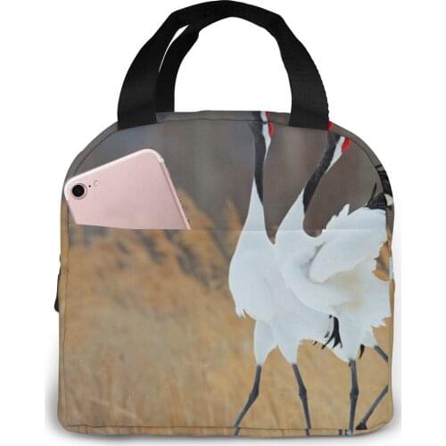 Dancing Pair Of Red-Crowned Cranes Cooler Bag Portable Zipper Thermal Lunch Bag Convenient Lunch Box Tote Food Bag