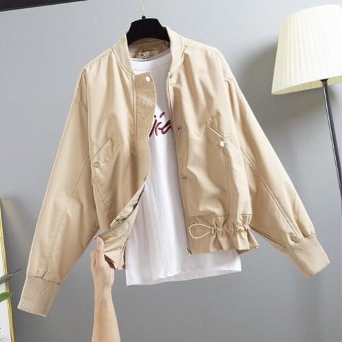 Women Trench Coat New Korean Loose Large Size BF Student Drawstring Baseball Uniform Colid Zipper Windbreaker Female Outerwear