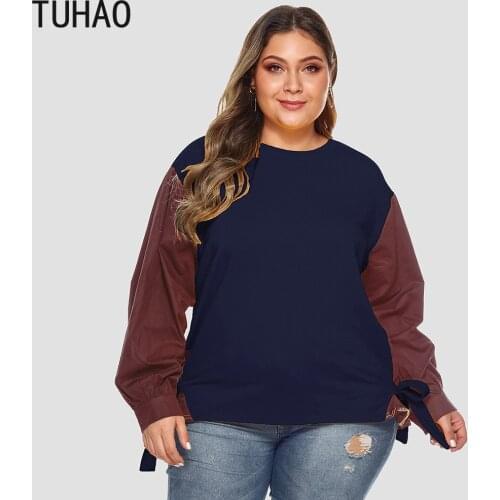 TUHAO 2020 Spring Patchwork Hoodies Sweatshirts Women Casual Pullover Tops Jumper Sweatshirt Female Plus Size 4XL 3XL WM06
