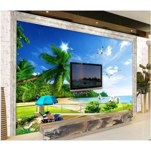 WDBH Custom photo mural 3d wallpaper Summer beach coconut palm balcony scenery decor 3d wall mural wallpaper for living room