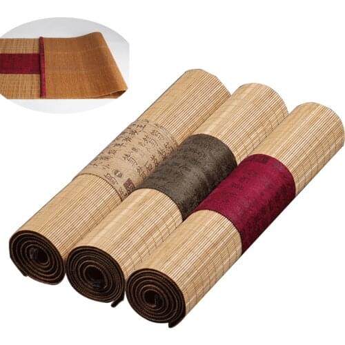 Completed Size Natural Bamboo Tea Table Flag with Cloth Edge Household Tea Mat Retro Decoration Table Runner Curtain