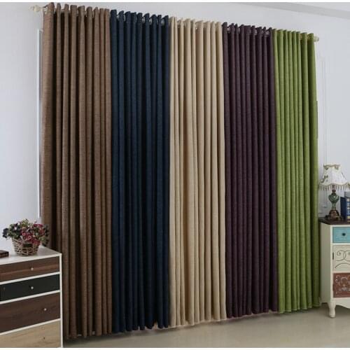 Custom Size Ready Made Solid Color Faux Plain Green Blackout Window Curtain for Living Room Shading Linen Cloth Bedding Room