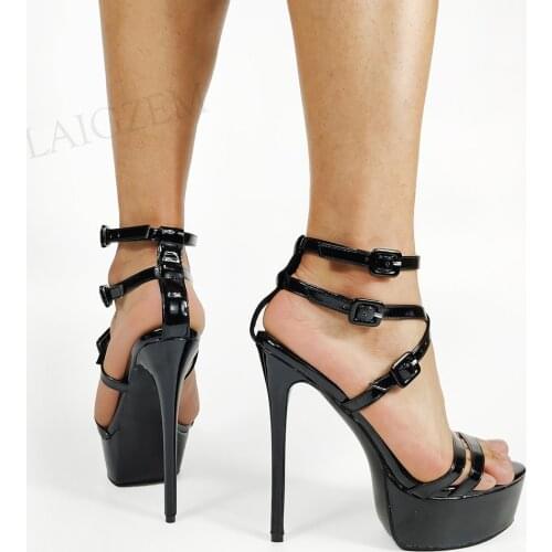 SEIIHEM Platform Sandals For Women Cross Strap High Heels Pumps Party Prom Sandalia Feminina Shoes Women Large Size 45 50 52