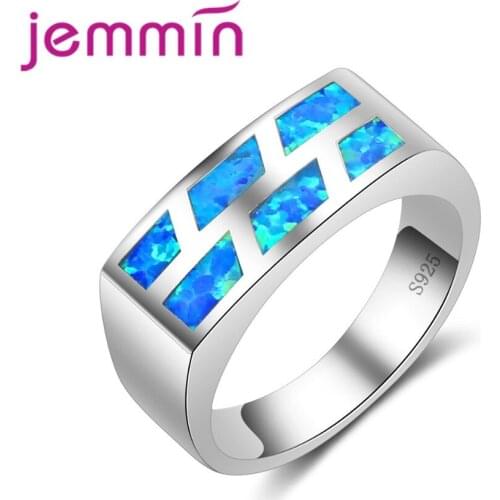 Particular Design Rectangle Shape Women Wide Band Fashion Sky Blue Opal Ring 925 Sterling Silver Ring for Women Girls