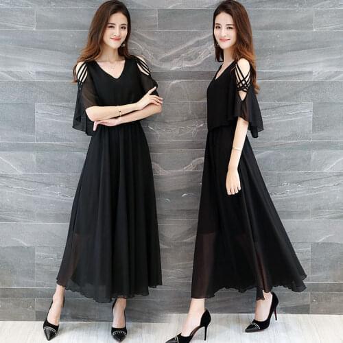 Women Dress Vestidos Plus Size Summer Chiffon Short Sleeve V-neck Long A-line Party Dress Ropa Mujer 6XL 2648