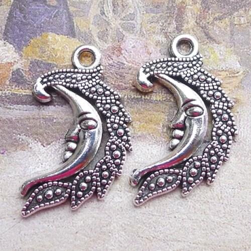 10 PCS/Lot 18mm*29mm Pendant Antique Silver Color Moon Charms For DIY Jewelry Making DIY Keychain
