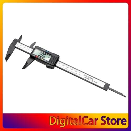 150mm 6inch LCD Digital Electronic Carbon Fiber Vernier Caliper Gauge Micrometer Measuring Tool Black