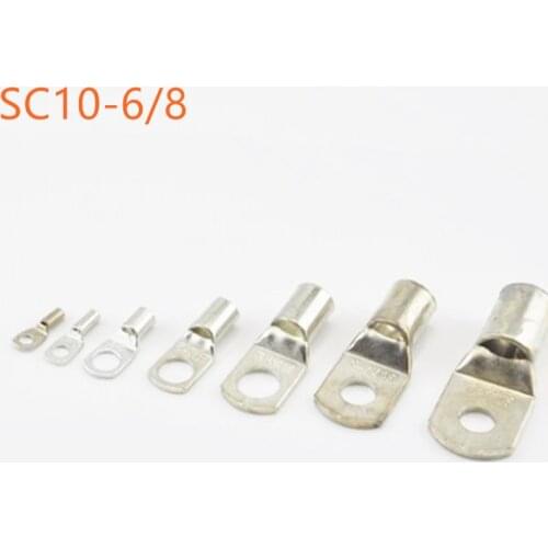 20pcs SC10-6 Tined copper connecting terminal SC10-8 bolt hole cable lugs battery terminals 10mm square wire