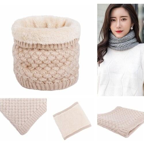 2020 Hot Unisex Ring Neck Scarf Women Winter Solid Thicken Knitted Fur Scarves Warm wool Cashmere Snood Kids Beanie Easy Scarfs